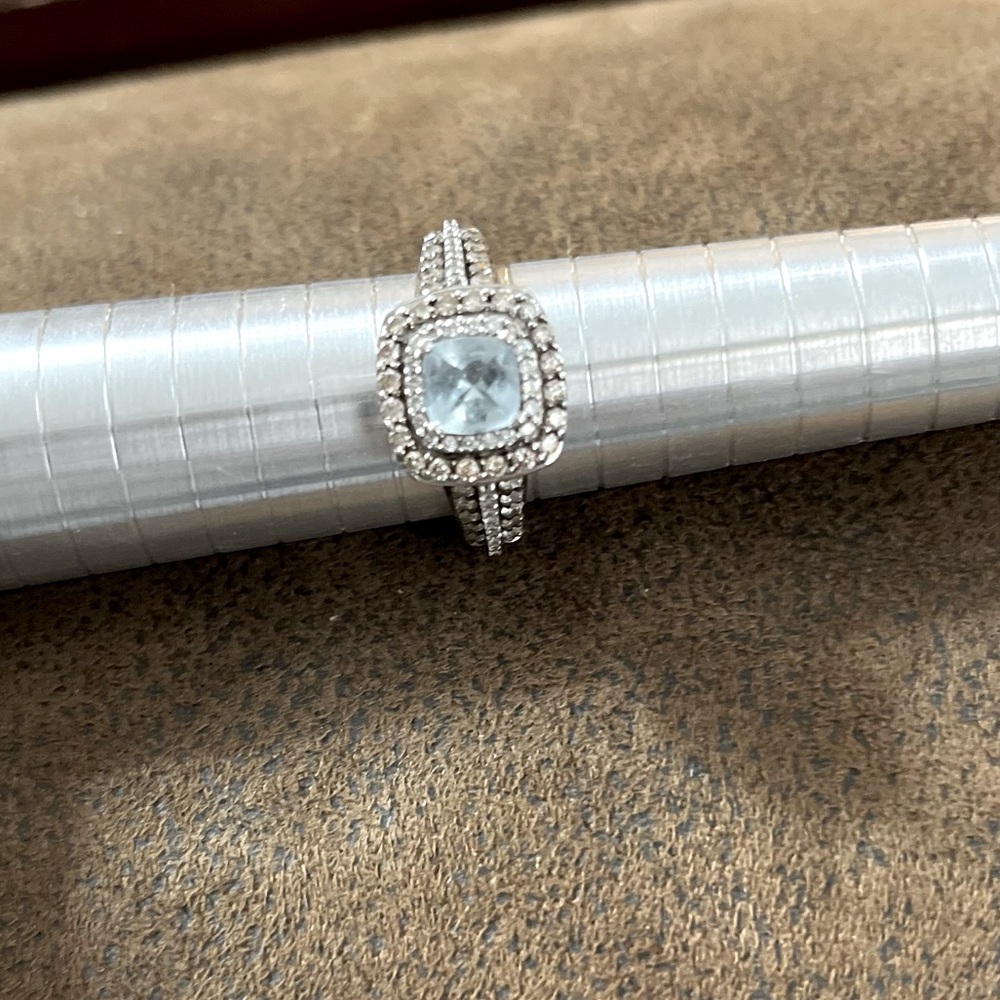 Levian Cushion Cut Aquamarine and Diamonds, size 8 Vintage